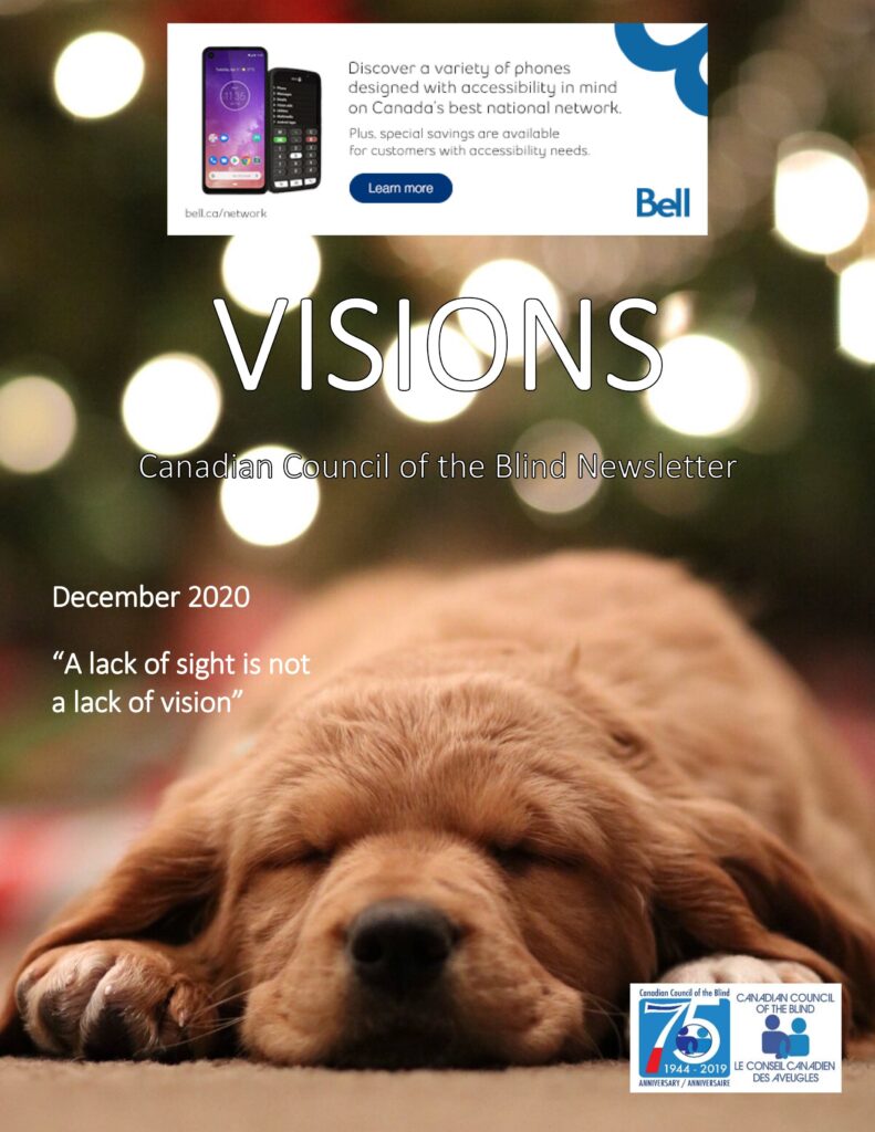 Cover of the December issue of VISIONS featuring a sleeping puppy.