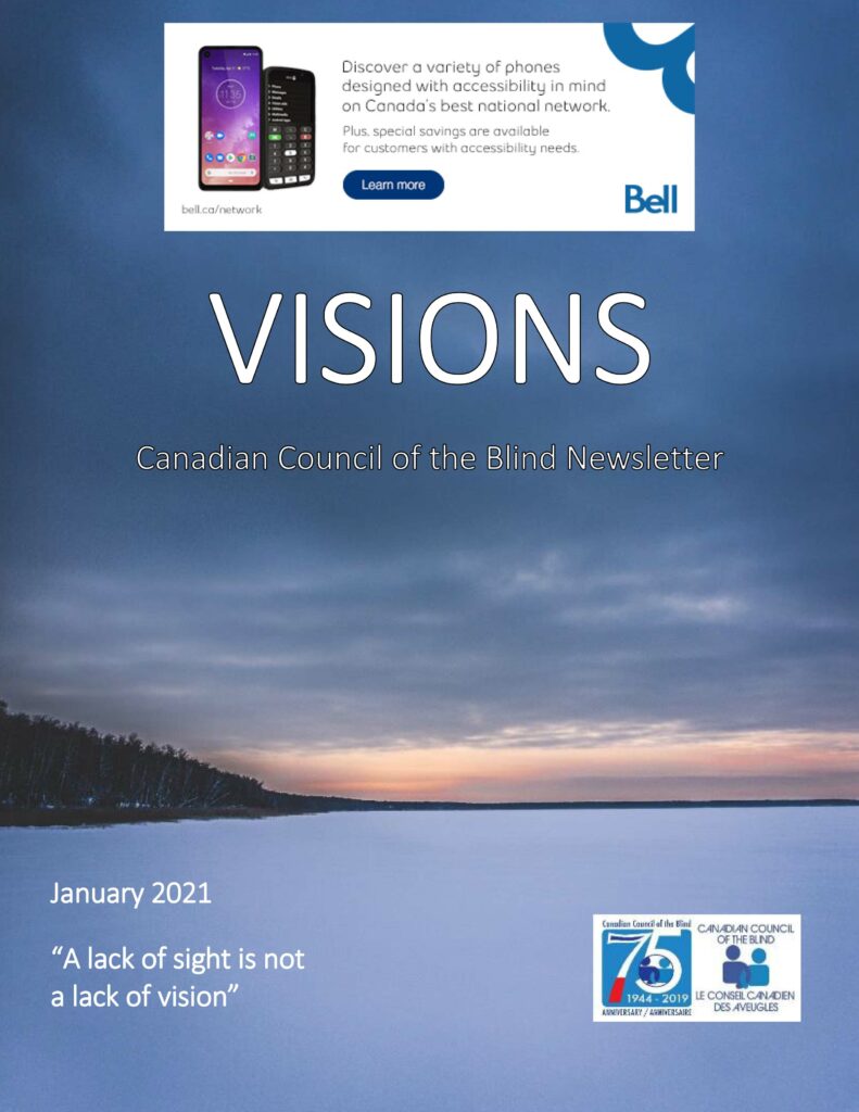 Cover of the January Issue of VISIONS newsletter showing a winter scene.