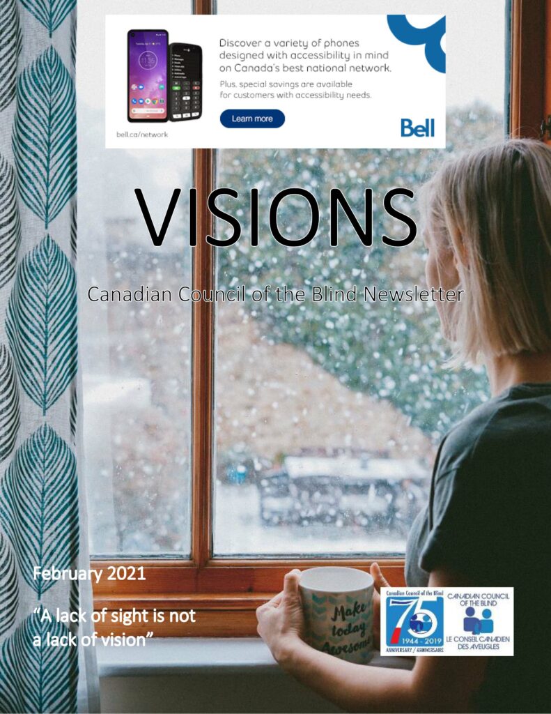 Cover of VISIONS February Edition Featuring a young woman standing at a window.