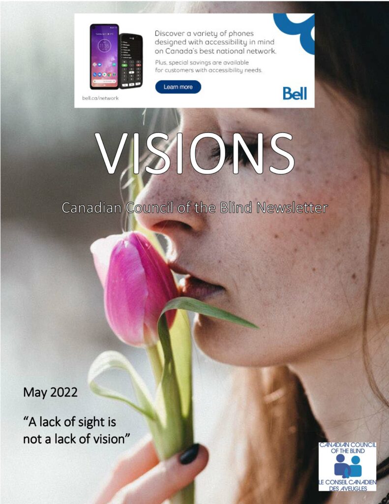 Cover of the VISIONS newsletter featuring a young woman holding a tulip to her lips.